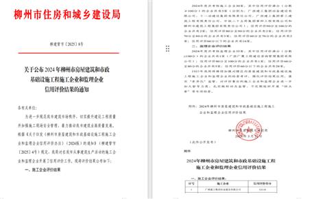 冶建位列榜首！2024年度柳州市施工企業(yè)信用評價結(jié)果公布